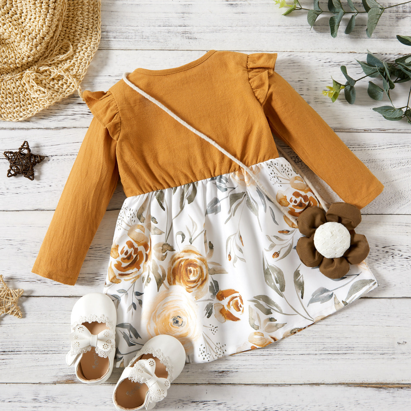 Ruffled Long-sleeve Floral Dress