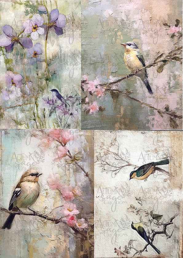 Floral Perch A4 Autumn Sage Decoupage Paper