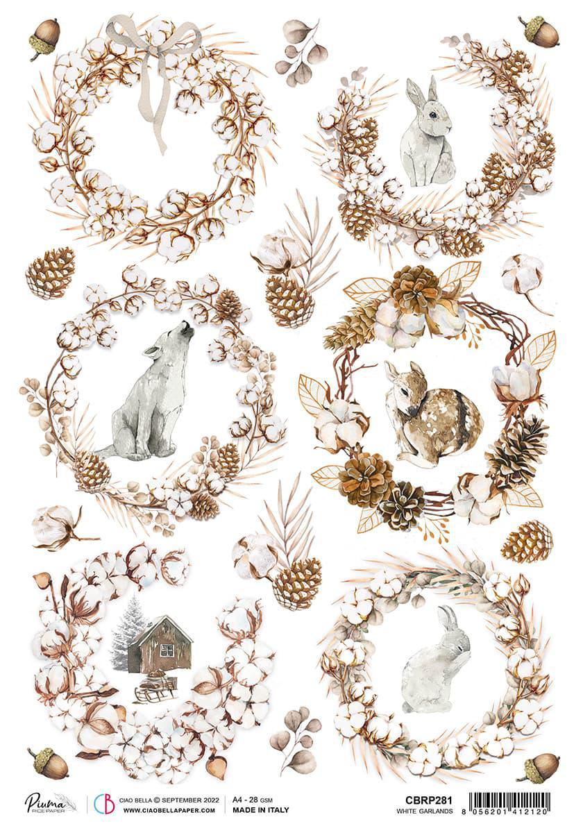 White Garlands A4 Rice Paper by Ciao Bella CBRP281