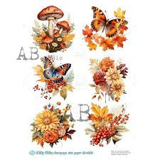 id-339 Late Autumn Flowers Decoupage Rice Paper A4 Item Milky Valley