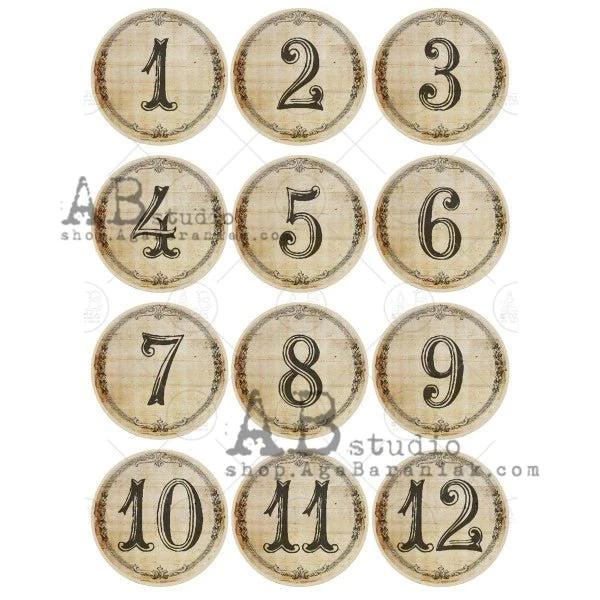 No. 0397 Vintage Numbers Decoupage Rice Paper A4 by AB Studio