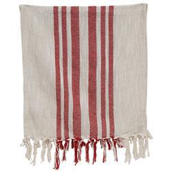 Red Stripe Fringed White Short Runner