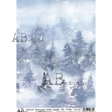 No. 0946 Blue Forest Snow Decoupage Rice Paper A4 by AB Studio