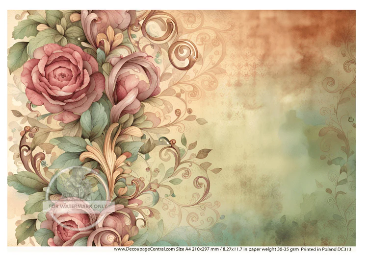 DC313 - Wallpaper Roses Decoupage A4 Rice Paper