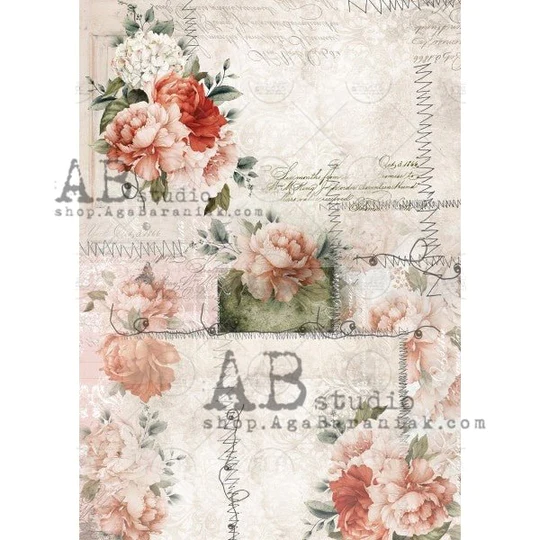 No. 0683 Stich Patches with Flowers Decoupage Rice Paper A4 by AB Studio