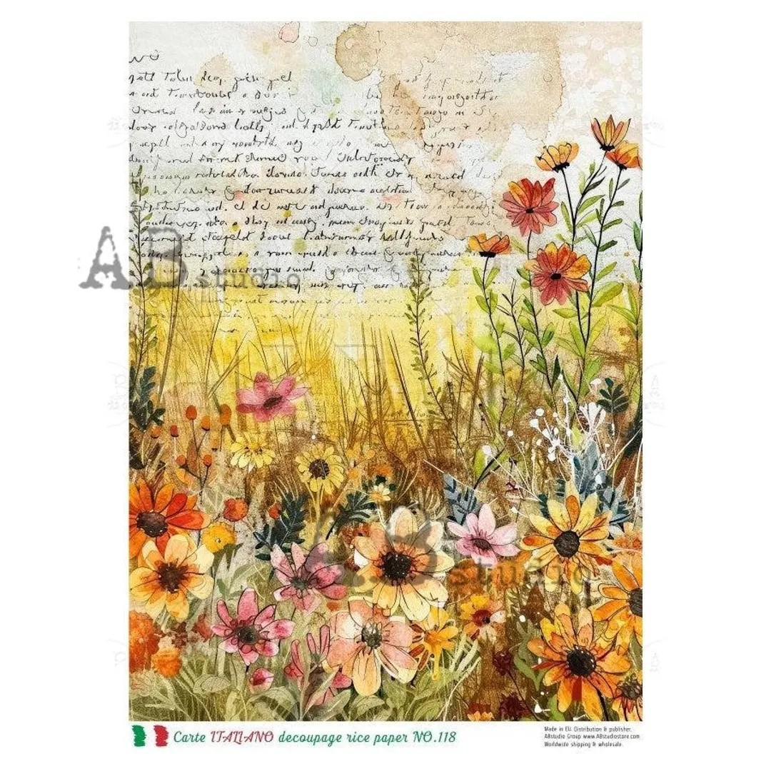 No-118 Summer Flower Fields Carte Italiano A4 Decoupage Rice Paper