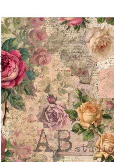 No. 4550 Sepia Roses Decoupage Rice Paper A4 by AB Studio