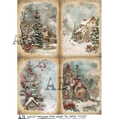 No. 6206 Snowy Winter Cards Decoupage Rice Paper A4 by AB Studio
