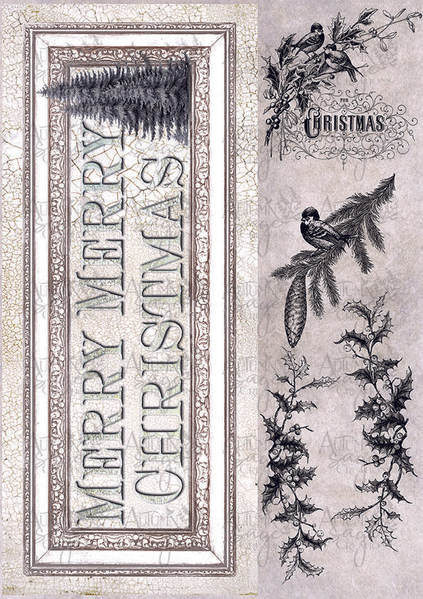 Merry Merry Christmas A4 Decoupage Paper by Autumn Sage Creations