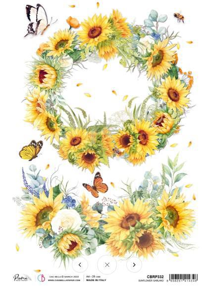 Sunflower Garland A4 Rice Paper by Ciao Bella CBRP332