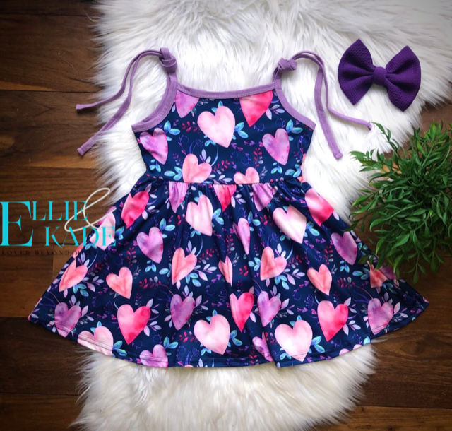 Watercolor Hearts Tie Twirl Dress by Wellie Kate