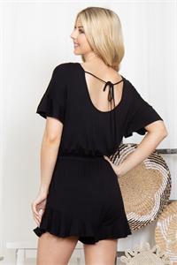 BLACK RUFFLE SLEEVE ROMPER