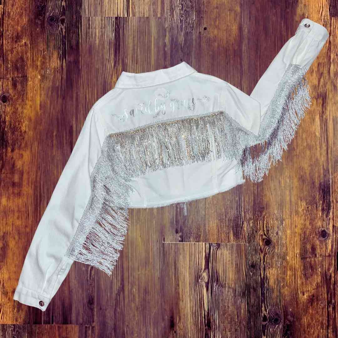 White Denim Western Fringe Saved by Grace Jacket - 1
