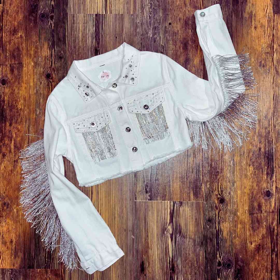 White Denim Western Fringe Saved by Grace Jacket - 2