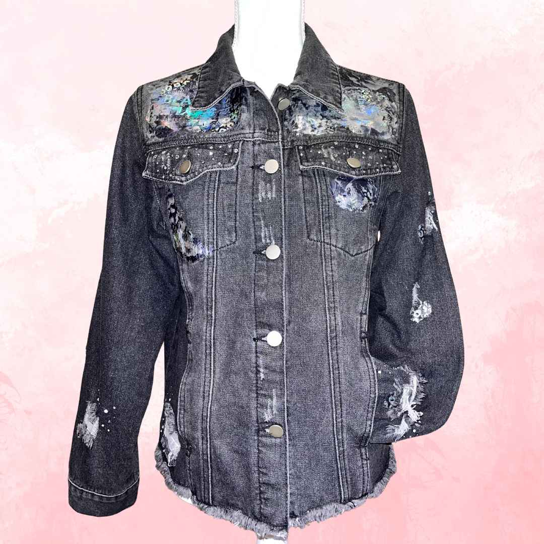 Proverbs 31:30 Black Distressed Denim Jacket