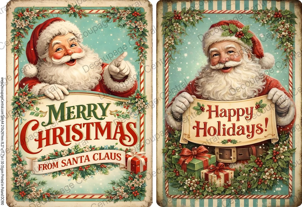 DC990 Santa's Holiday Greetings A4 Rice Paper