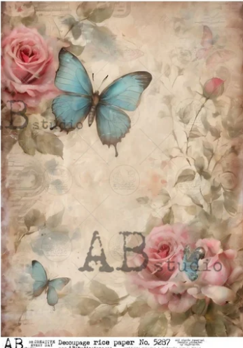 No. 5287 Butterfly and Floral Decoupage Rice Paper A4 by AB Studio