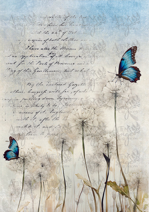 Light Blue Wishes A4 Decoupage Paper by Autumn Sage Creations