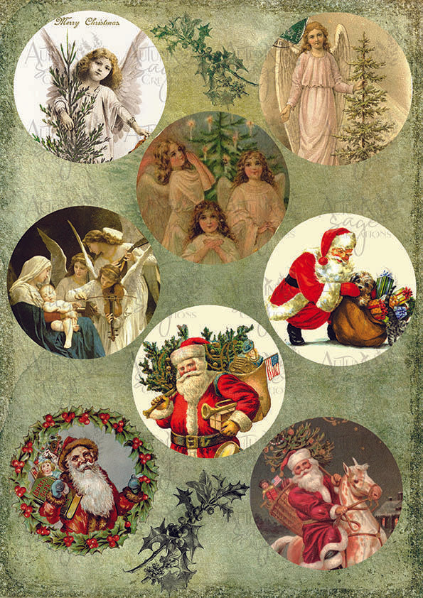 Vintage Christmas Buttons A4 Decoupage Paper by Autumn Sage Creations