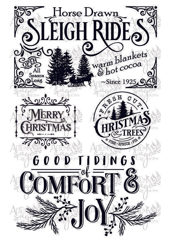 Sleigh Rides A4 Decoupage Pape by Autumn Sage Creations