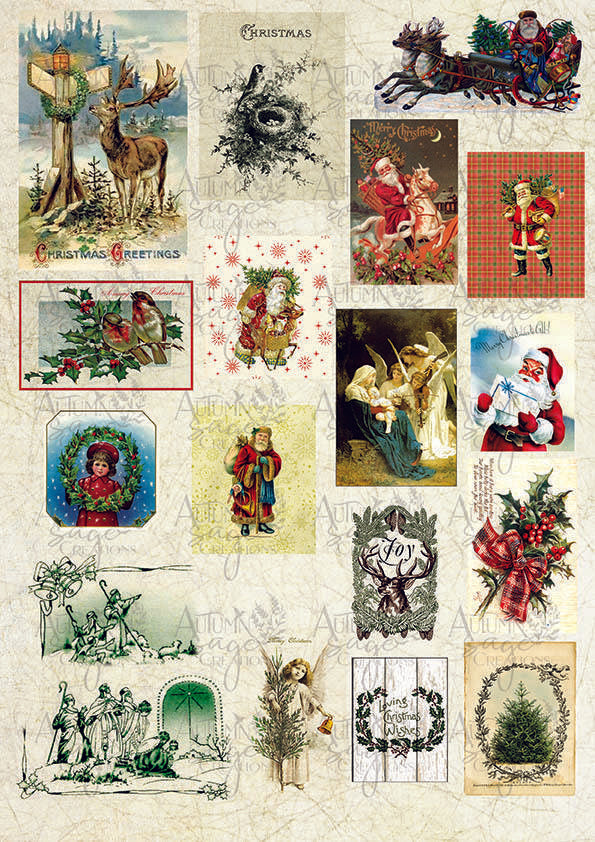 Christmas Tags A4 Autumn Sage Decoupage Paper