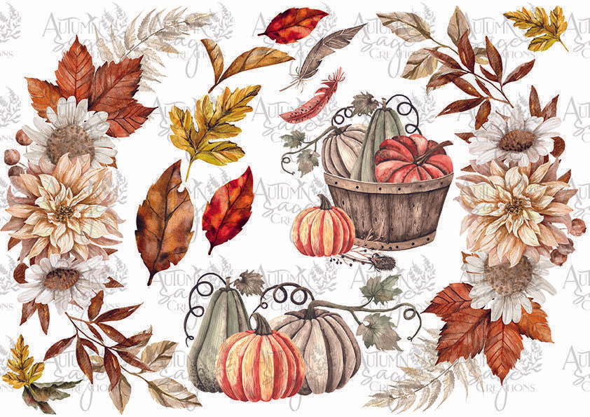 Autumn Swags A4 Autumn Sage Decoupage Paper