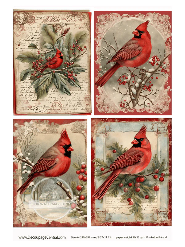 DC115 Christmas Cardinal Collection Page A4 Rice Paper