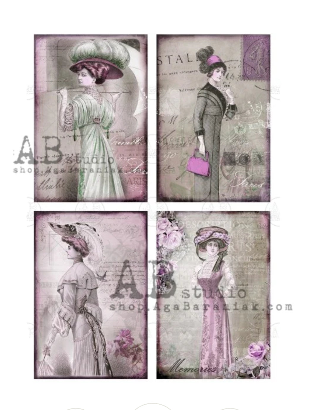 No. 0358 Lady Cards Decoupage Rice Paper A4 by AB Studio