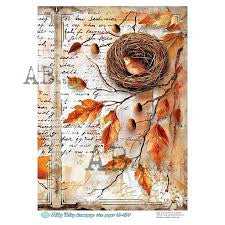 id-377 Autumn Nest Decoupage Rice Paper A4 Item Milky Valley
