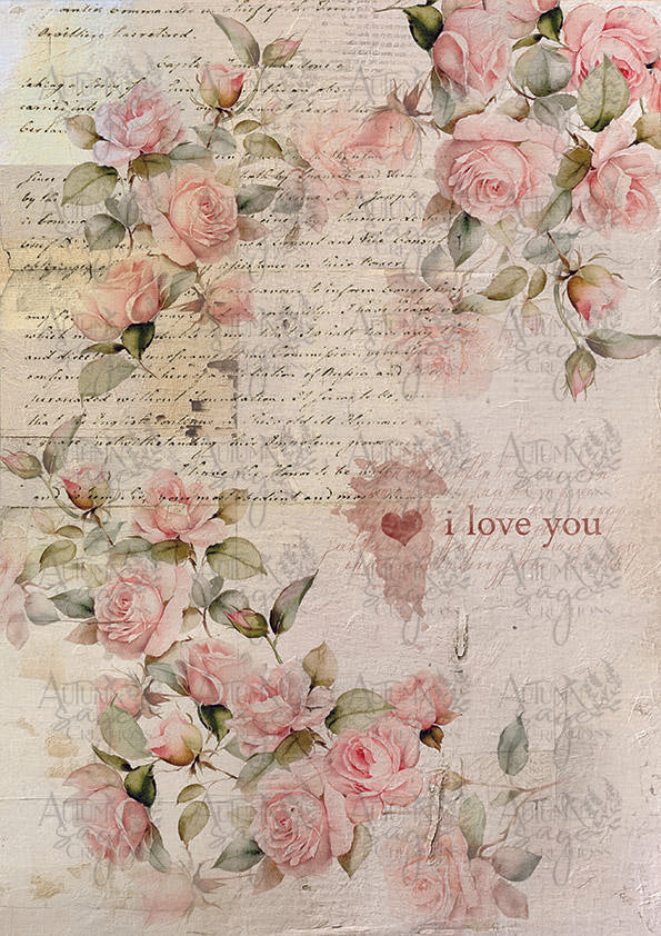 I Love You Roses A4 Decoupage Paper by Autumn Sage Creations