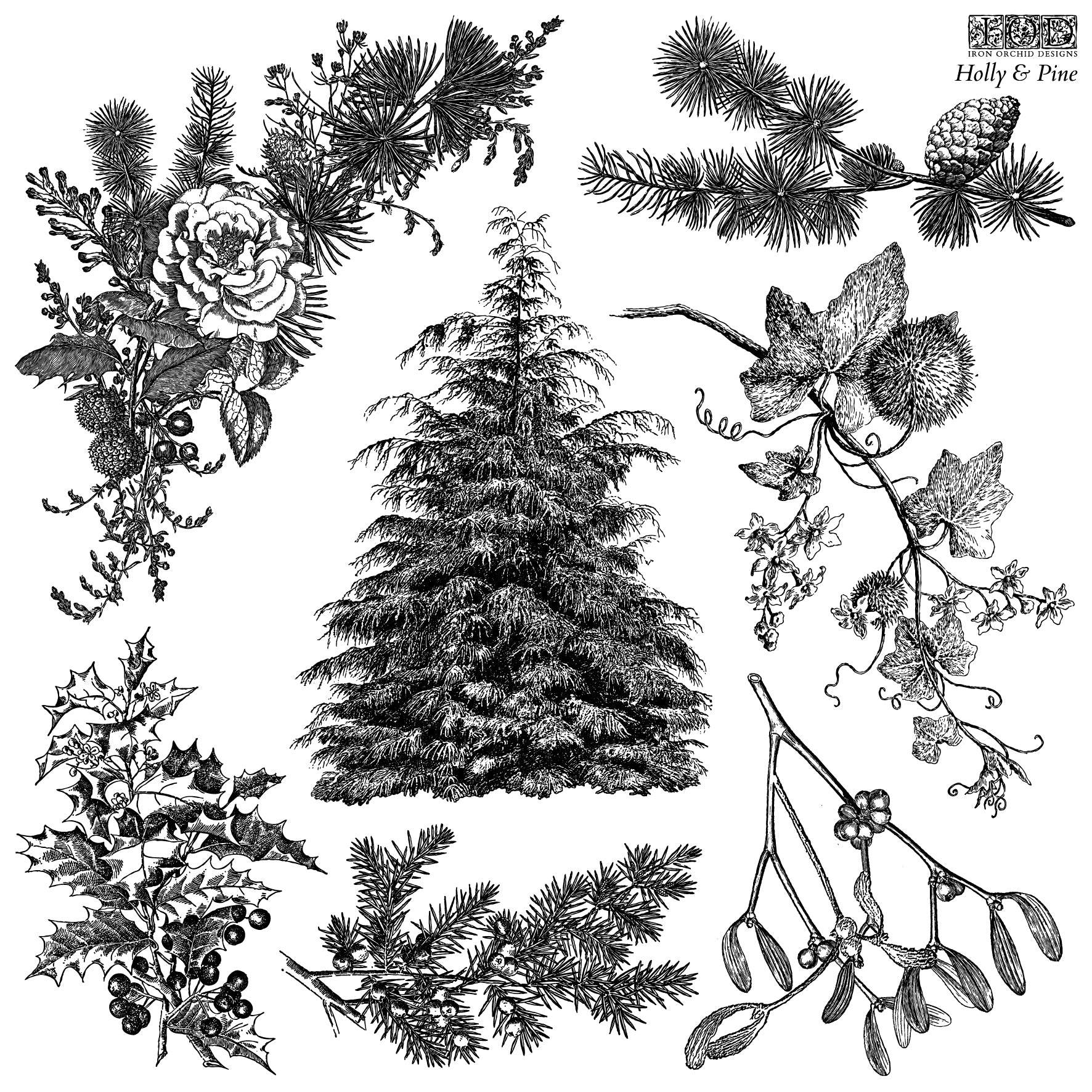 Holly & Pine 12×12 IOD STAMP™