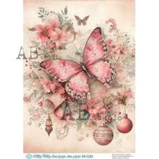 id-416 Christmas Butterfly Milky Valley A4 Decoupage Rice Paper