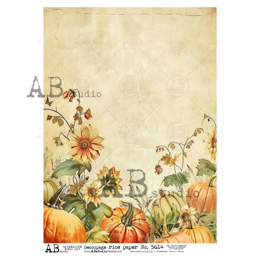 No. 5614 Autumn Pumpkin Patch Decoupage Rice Paper A4 by AB Studio
