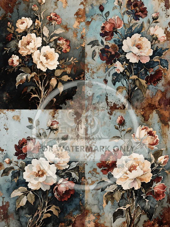 DC866 Vintage Winter Florals A4 Rice Paper