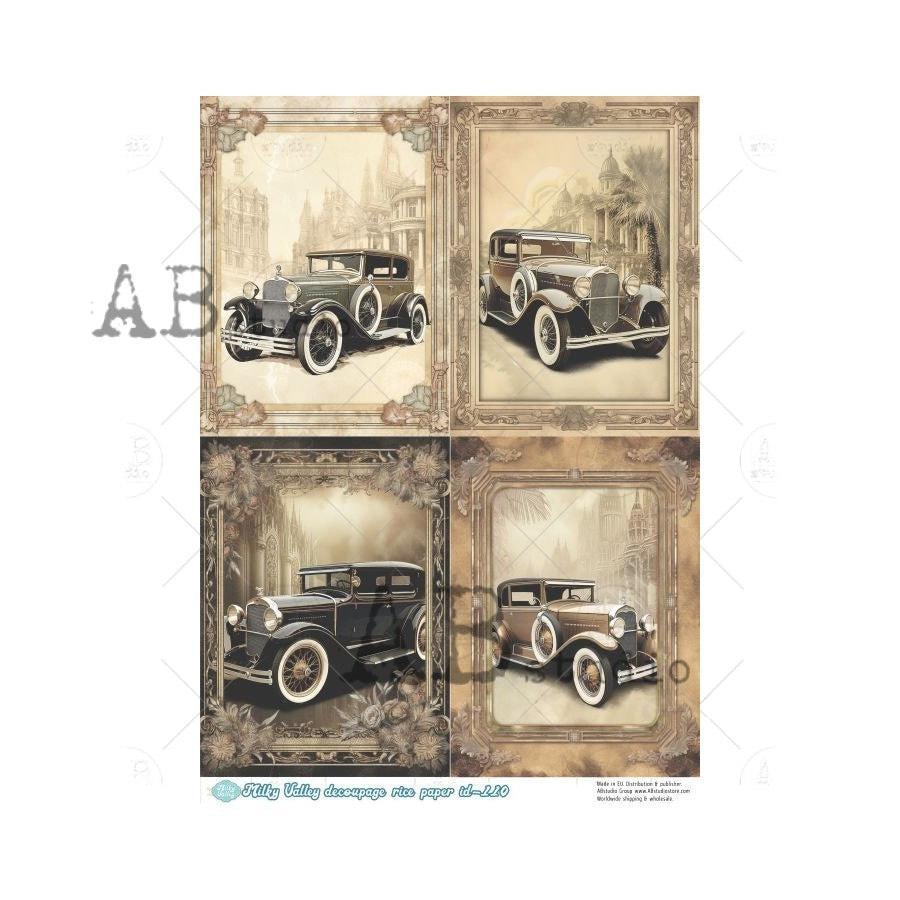Vintage Cars Milky Valley 110 Decoupage Rice Paper A4 by AB Studio