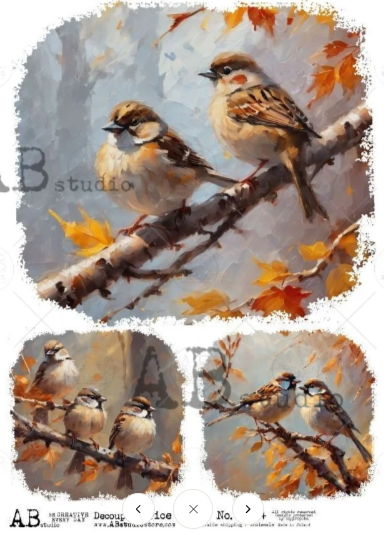 No. 5634 Autumn Birds Decoupage Rice Paper A4 by AB Studio