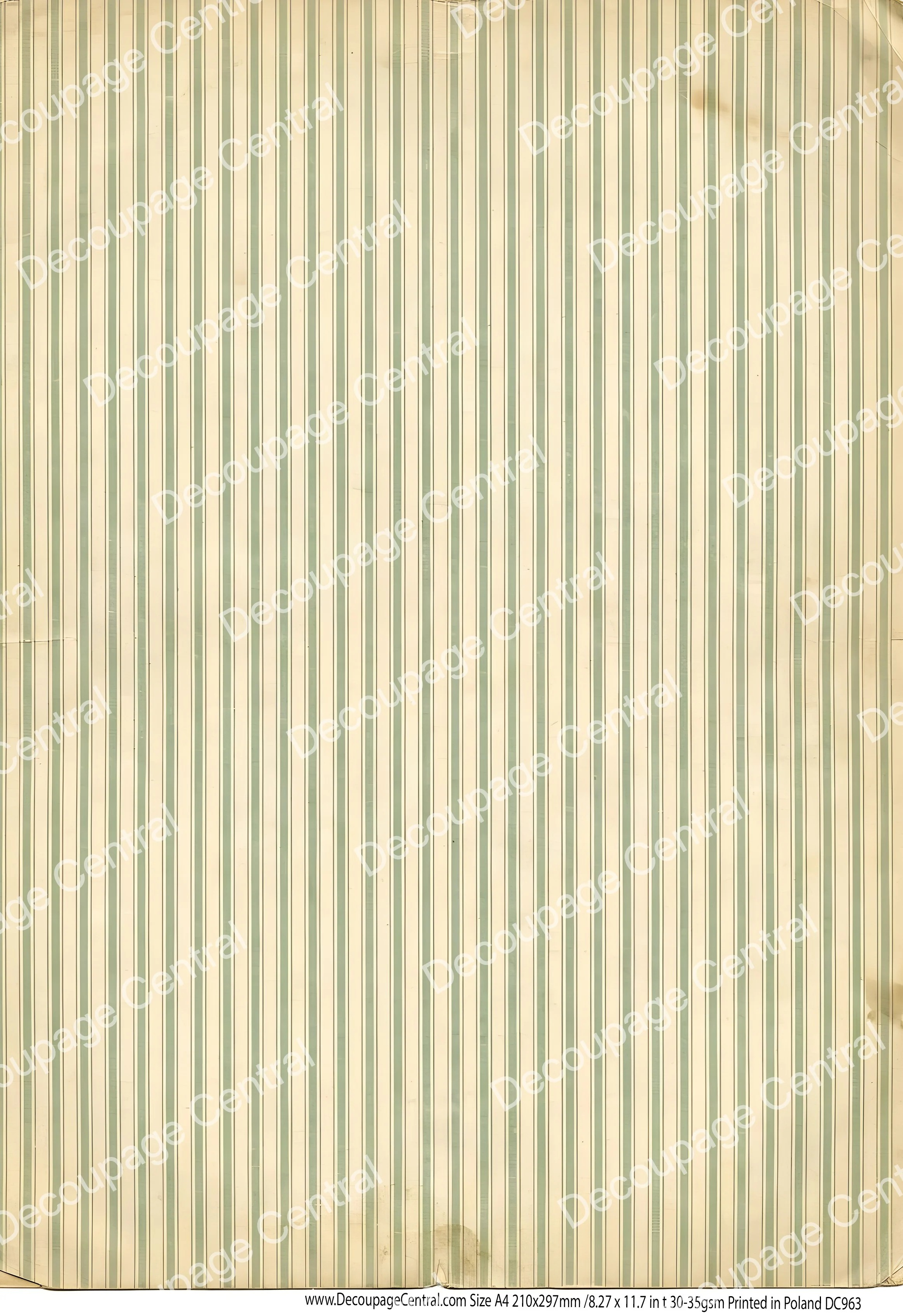 DC963 Sage Ticking Stripe A4 Rice Paper