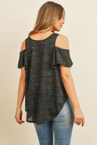 BLACK COLD SHOULDER TOP