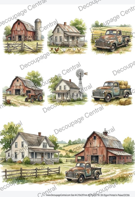 DC936 Old Farmstead Vignettes A4 Rice Paper