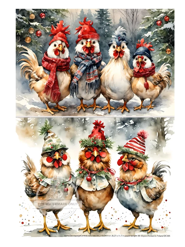 DC505 Christmas Hens Duo A4 Rice Paper