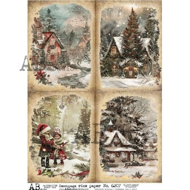No. 6207 Winter Wonderland Homes Decoupage Rice Paper A4 by AB Studio