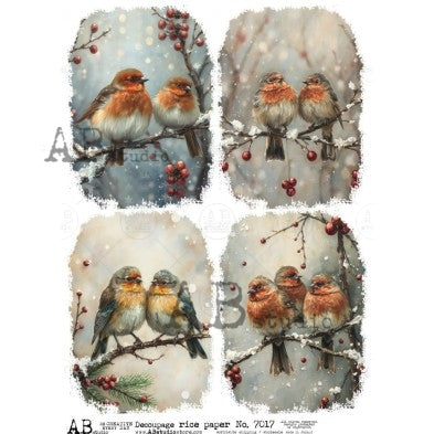 No. 7017 Finches on Winter Branches Decoupage Rice Paper A4 by AB Studio