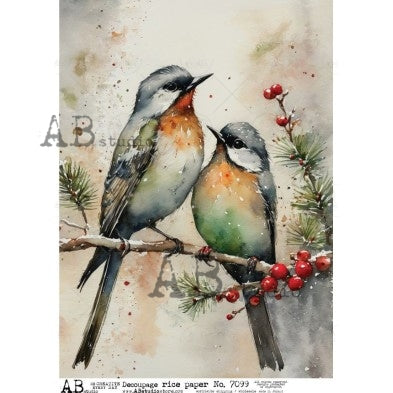 No. 7099 Wintery Birds and Berries Decoupage Rice Paper A4 by AB Studio