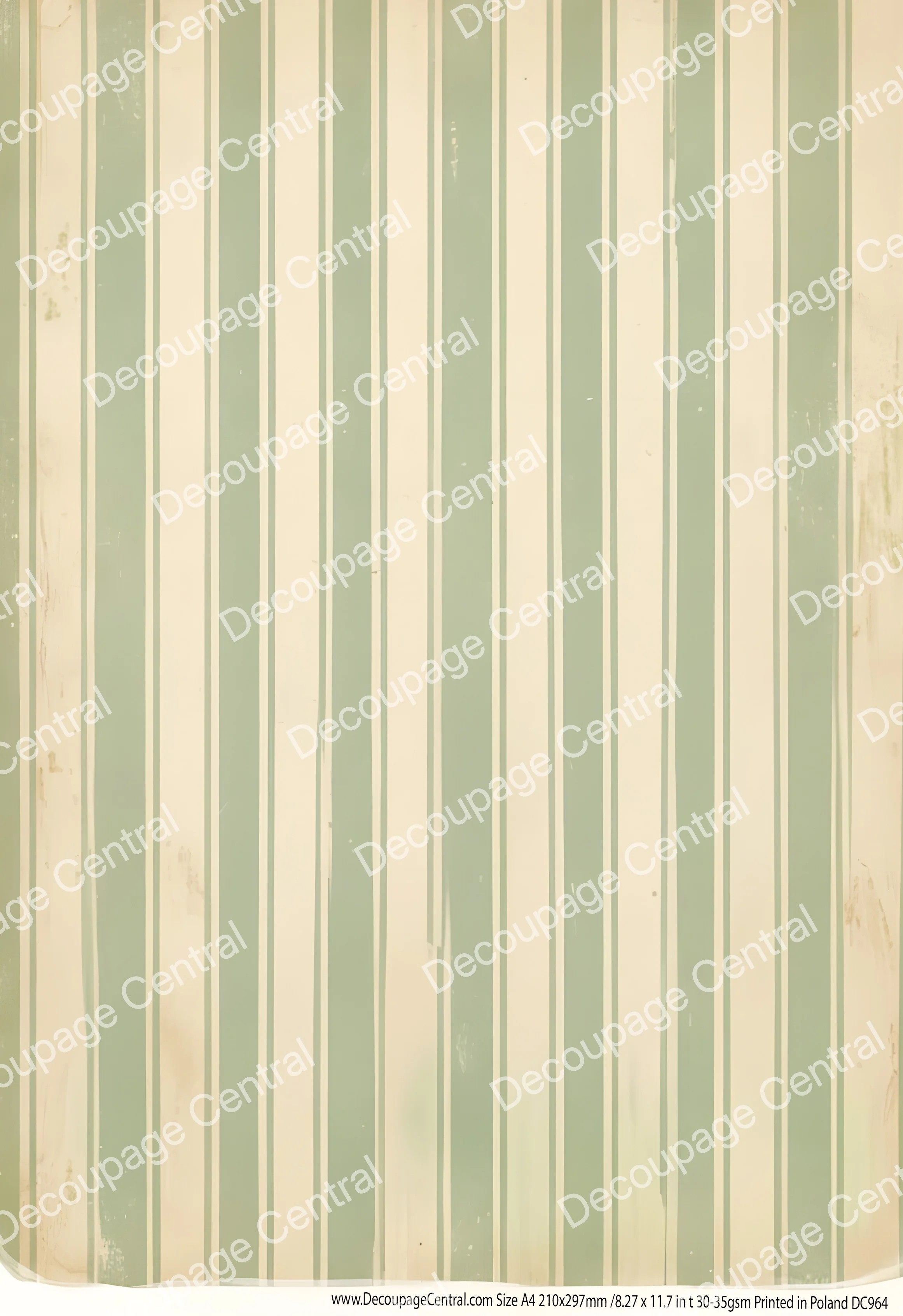 DC964 Vintage Green Flour Sack Stripe A4 Rice Paper