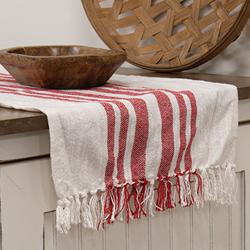 Red Stripe Fringed White Long Runner
