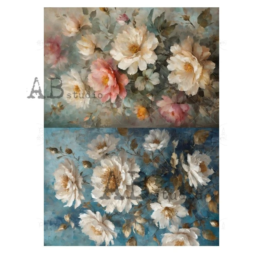 No. 5388 Blossoming Flower Cards Decoupage Rice Paper A4 by AB Studio