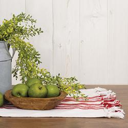 Red Stripe Fringed White Short Runner