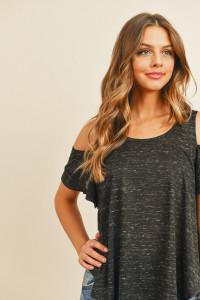 BLACK COLD SHOULDER TOP