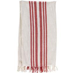 Red Stripe Fringed White Long Runner