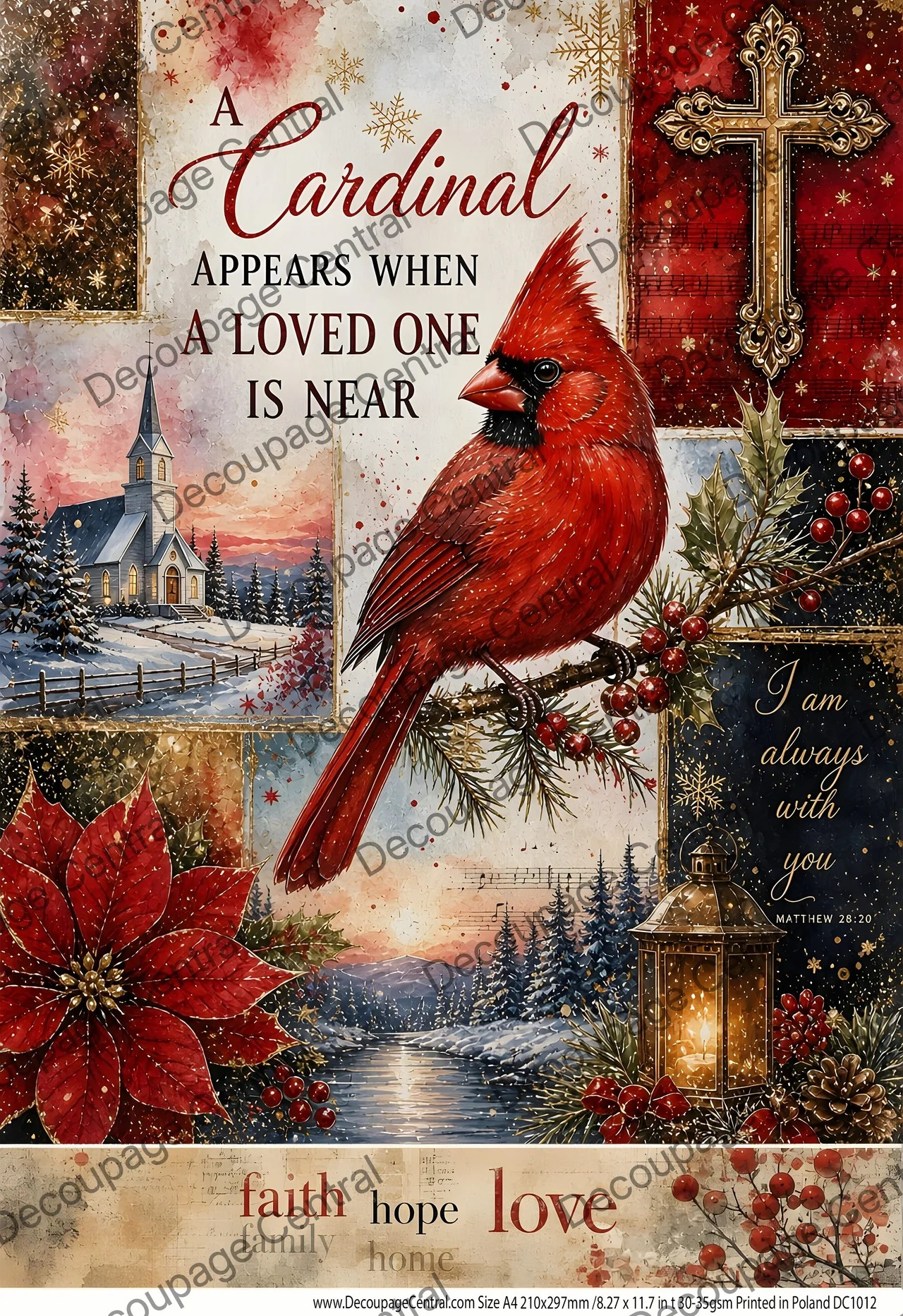 DC1012 Christmas Cardinal Blessings A4 Rice Paper